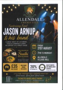 Allendale Cricket Club - Jason Arnup - fundraiser event starts 7pm see poster for details @ Main Hall, small hall, Bar