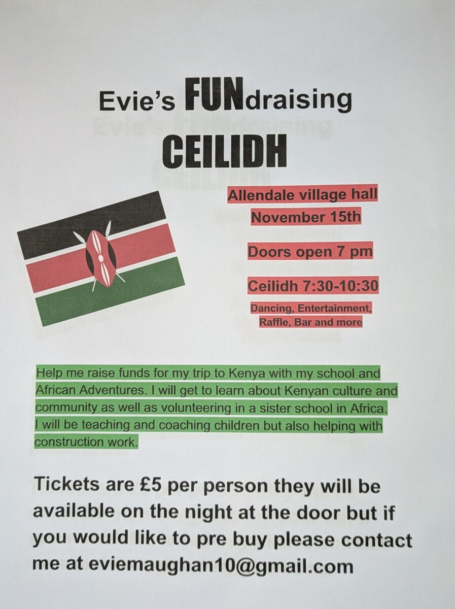 Evie's FUNdraising Ceilidh doors open 7pm, ceilidh starts 7.30pm @ main hall, small hall and kitchen